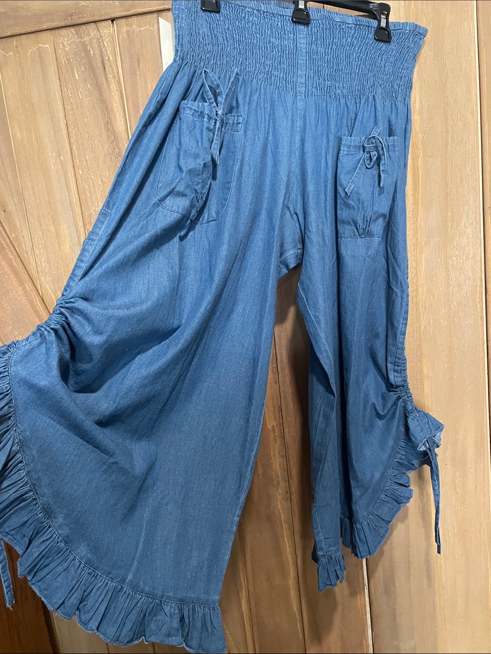 Blue Kids Wide-Leg Ruffle Hem Bottoms
